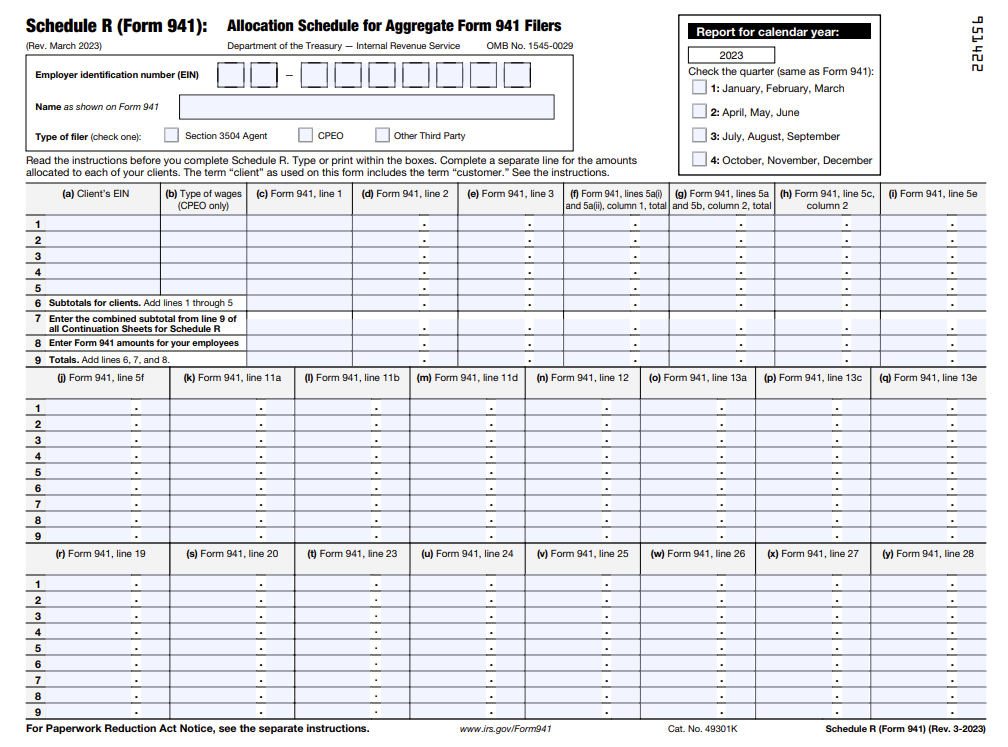 Form 941 Schedule r for 2023